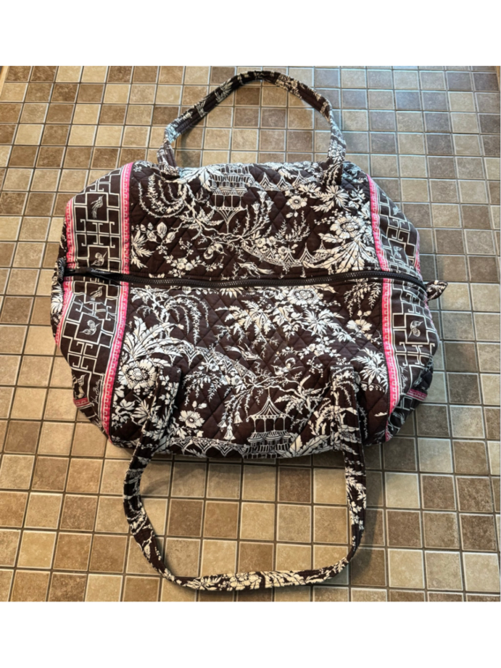 Women's Vera Bradley Quilted Duffel Bag One Size Brown and Pink